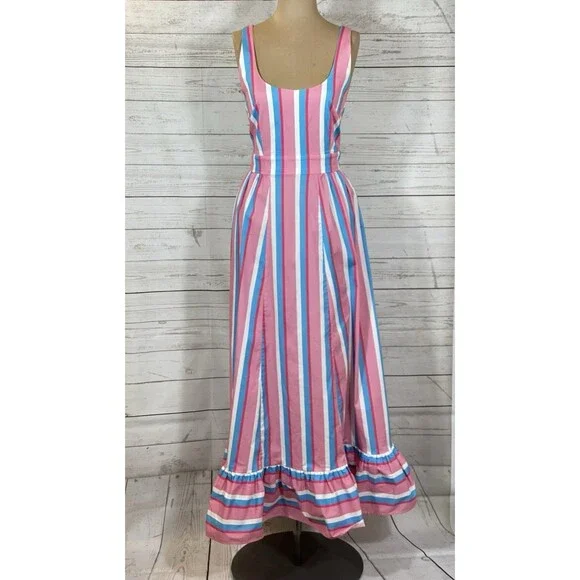 white christmas dresses STAUD Puff Sleeve Midi Dress Demi White/Multicolor Stretch Cotton Size –  Celebrity Owned main image 1